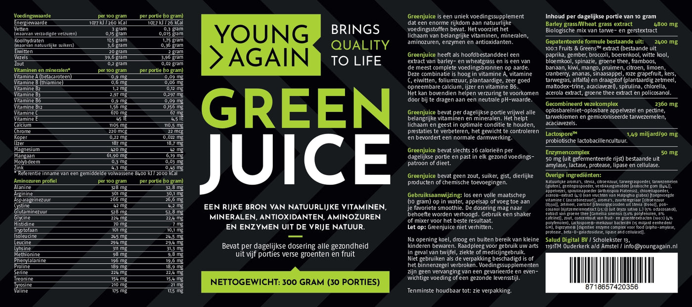 Young Again Greenjuice (300 gram) combi-korting 4 potten